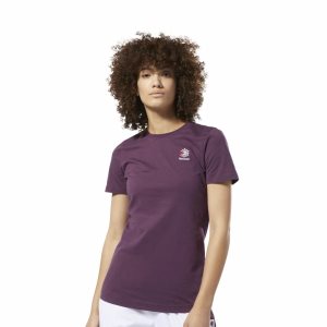 Reebok Classic Small Logo T Shirt Damen - Tiefes Lila - DE 089-HSK